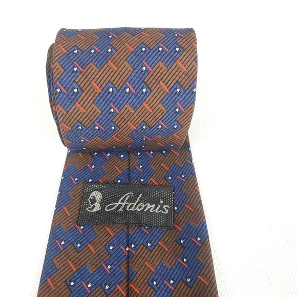 ADONIS brown & Blue Classic Men's Neck tie - Picture 4 of 8
